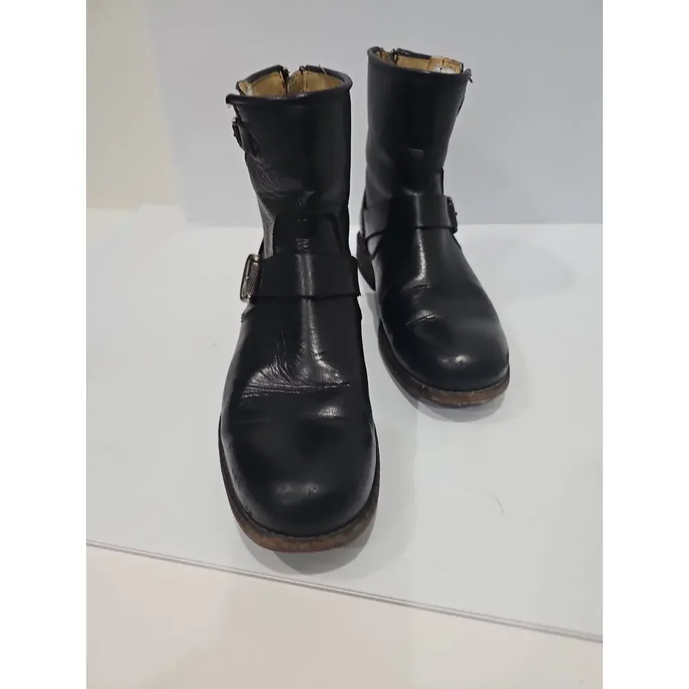 Frye Boots Sz 8 Black Leather Phillip Harness Short Biker Moto Motorcycle